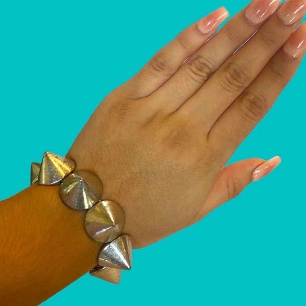 ROCKER SET OF 3 BUNDLE‎ SKULL BRACELET 2 SILVER SPIKE BRACELETS